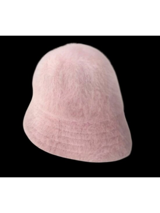 Vintage Angora Fuzzy Pink Bucket Hat OS Stretchy Cloche Stretchy Faux Fur main image 6